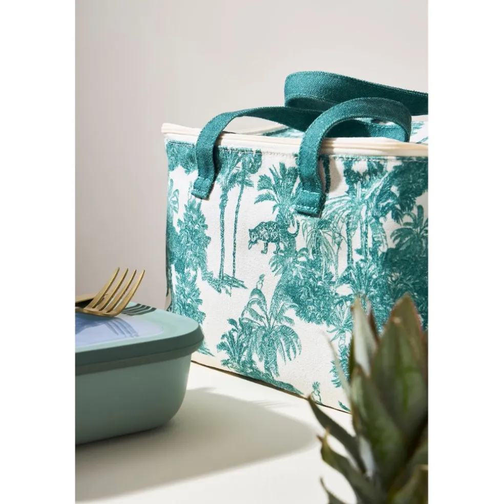 Sac isotherme en coton écru et palmiers émeraude - Mocoa