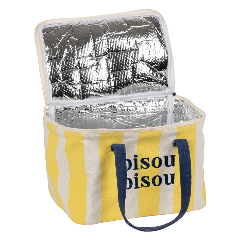 Sac isotherme en coton rayé jaune et bleu - Medi