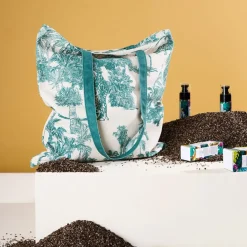 Sac tote bag en coton écru et palmiers émeraude - Mocoa