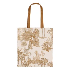 Sac tote bag en coton écru et palmiers camel - Mocoa