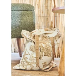 Sac tote bag en coton écru et palmiers camel - Mocoa