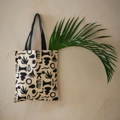 Sac tote bag en coton ecru et noir - Organic