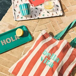 Sac tote bag en tissu corail et émeraude - Palma