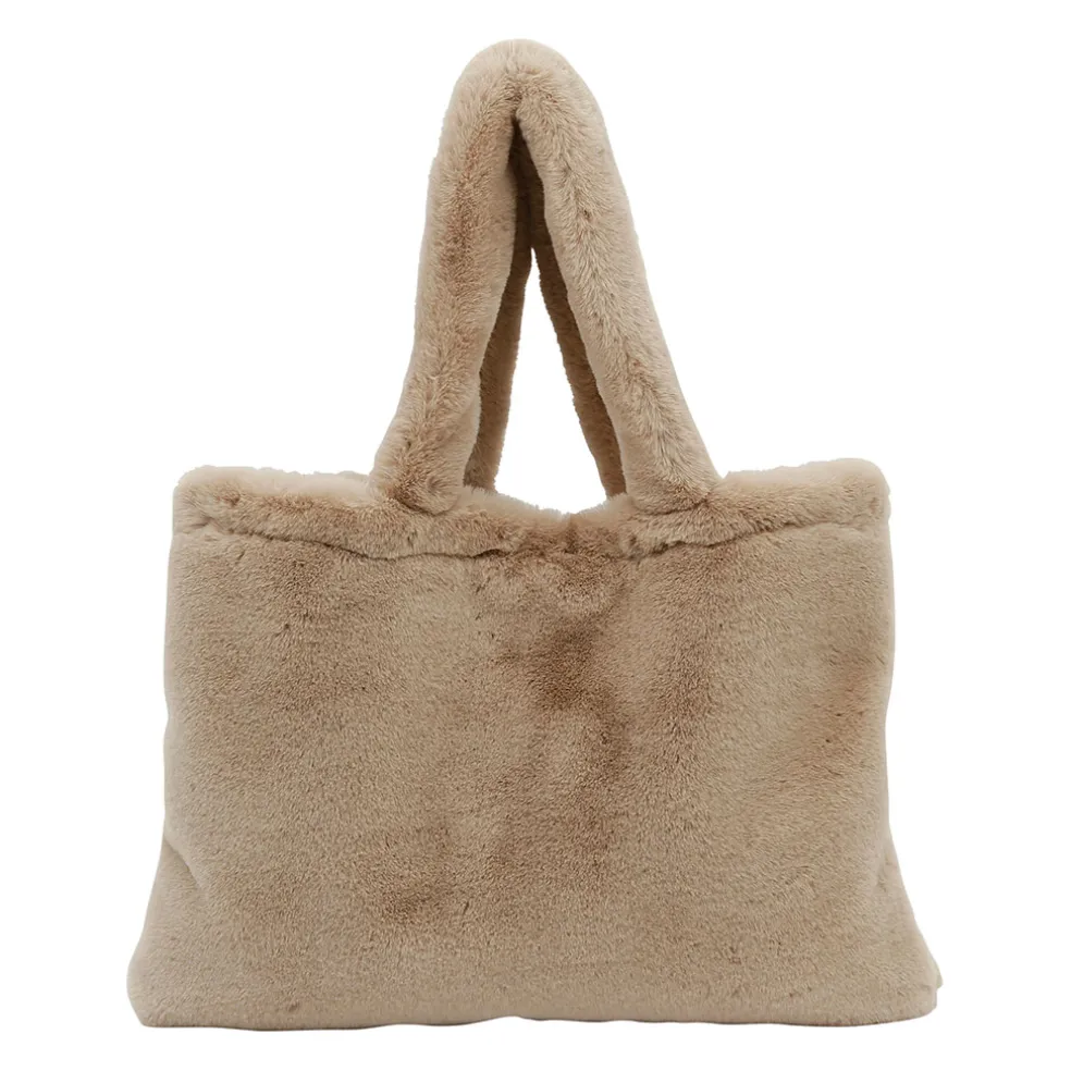 Sac tote bag peluché taupe - Adalie