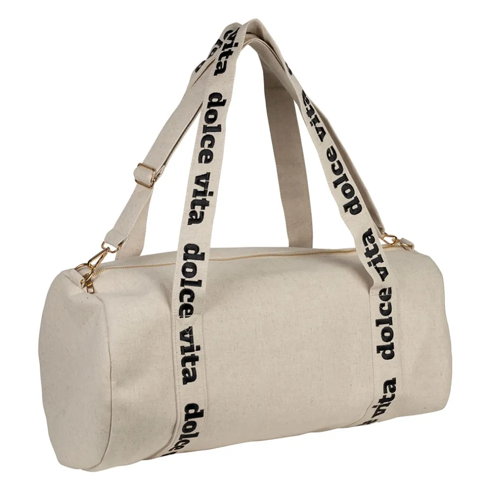 Sac week-end dolce vita en lin et coton écru et noir - Bowling