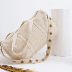 Sac week-end en coton et jute écru et doré - Greeka