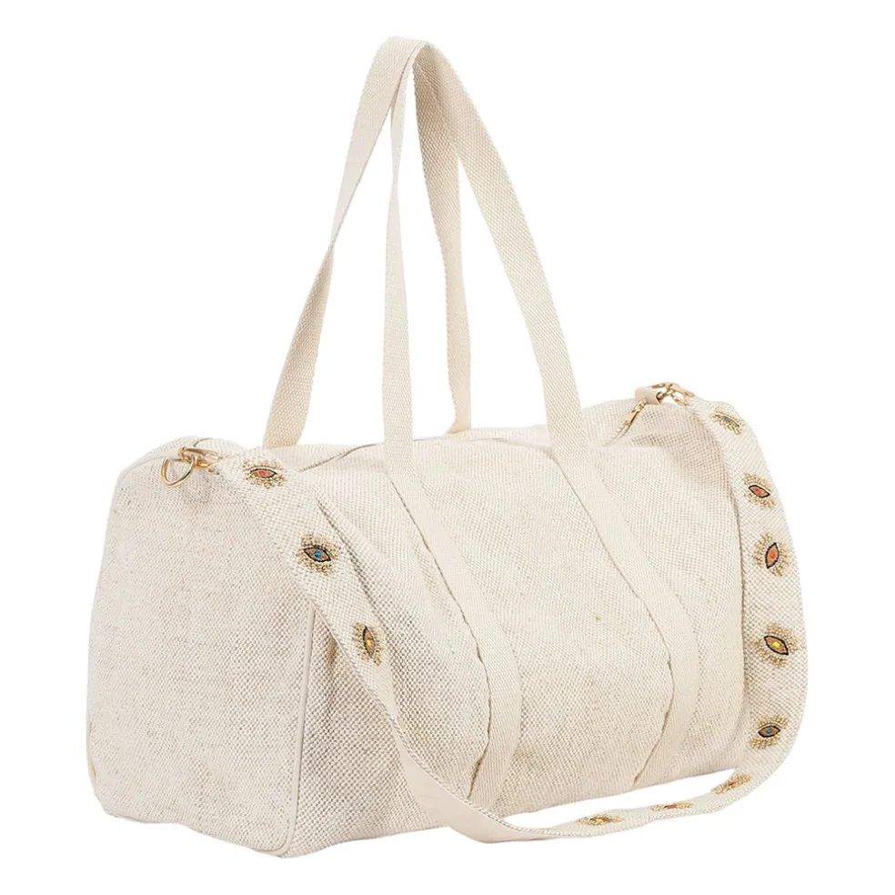 Sac week-end en coton et jute écru et doré - Greeka