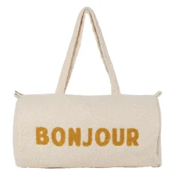 Sac weekend " Bonjour " en bouclette écru - Funky