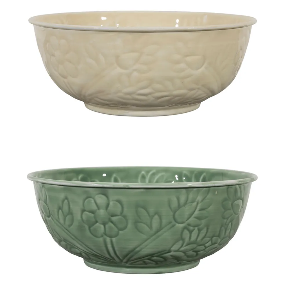 Saladier en fer (x2) ivoire et sauge d25cm - Floraly