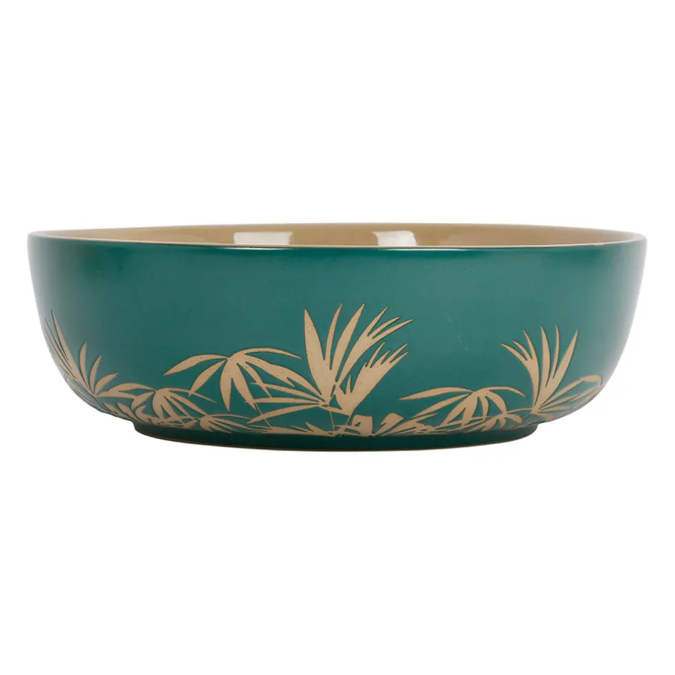 Saladier en grès feuilles émeraude d25cm - sweet leaves