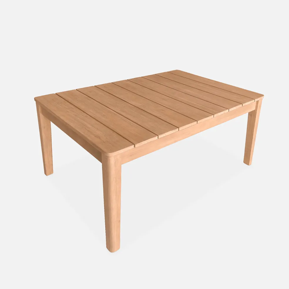 Salon de jardin 4 places en cannage et acacia brossé et coussins beige - Olinda