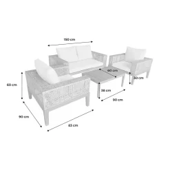 Salon de jardin 4 places en cannage et acacia brossé et coussins beige - Olinda