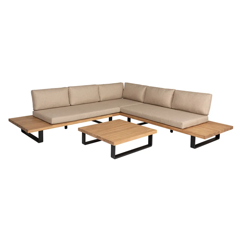 Salon de jardin d'angle en bois 5 places beige - Feros