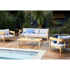 Salon de jardin en acacia naturel et gris - Borneo