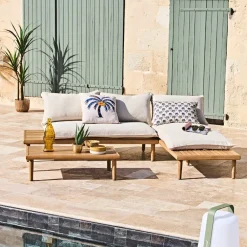 Salon de jardin en acacia 3 places avec table écru - Cirina