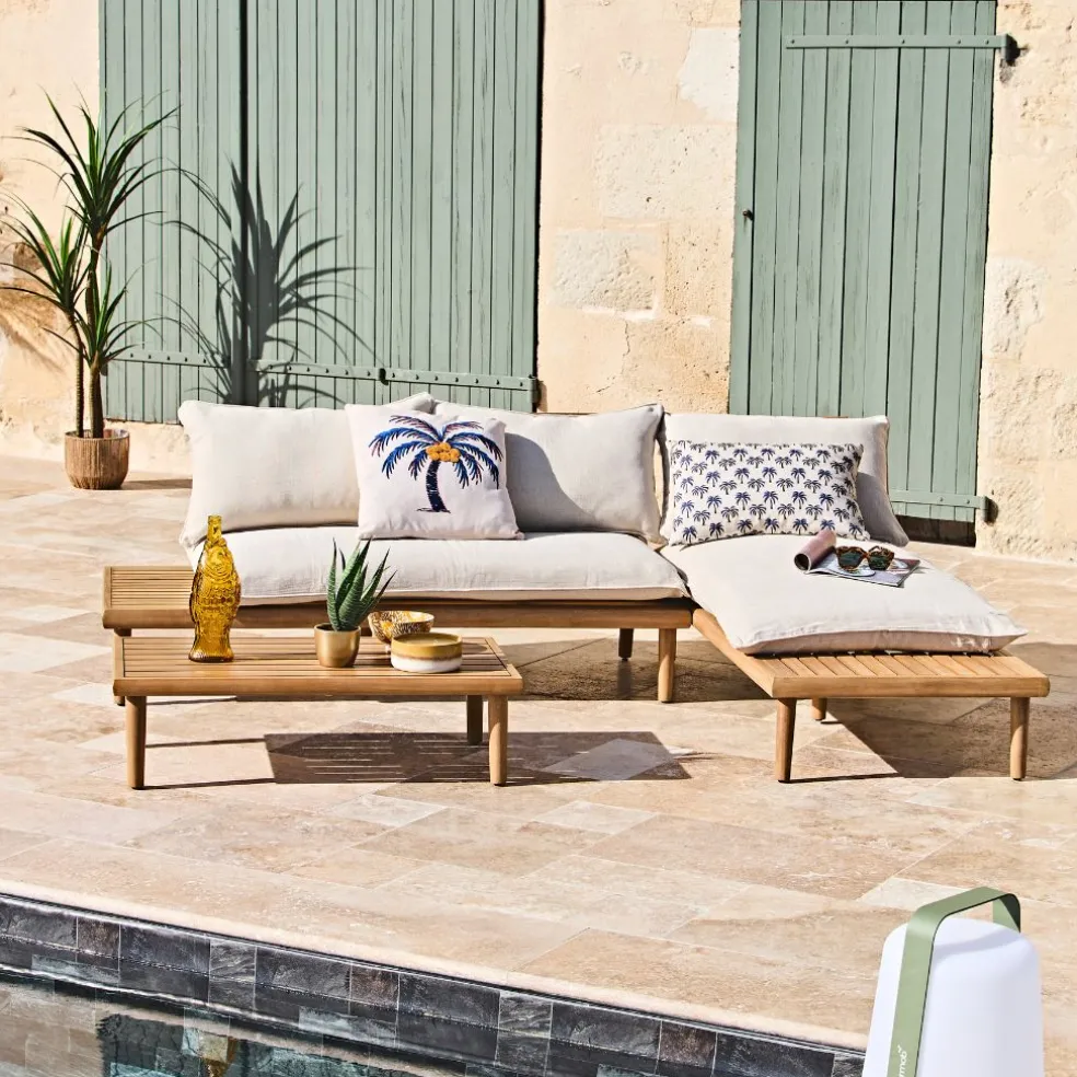 Salon de jardin en acacia 3 places avec table écru - Cirina