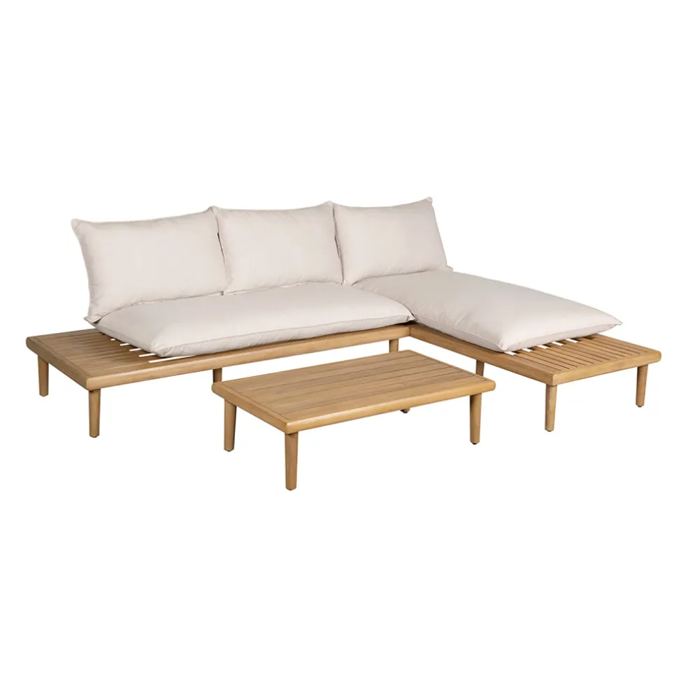 Salon de jardin en acacia 3 places avec table écru - Cirina