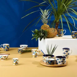 Service apéritif 4 pièces en porcelaine et bambou palmier - Mocoa