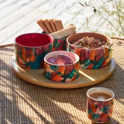 Service apéritif 4 pièces en grès et bambou multicolore - Seguia