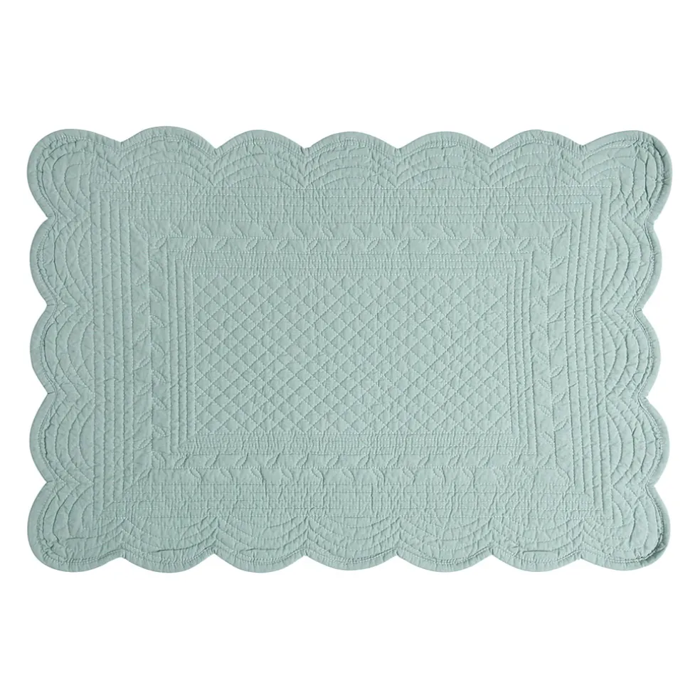 Set de table rectangulaire boutis Vert d'eau en Coton