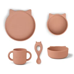 Set vaiselle enfant en silicone vivi chat rose fonce
