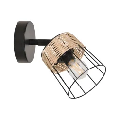 Spot 1 lumière en metal et rotin tresse h18.5cm noir - Indah