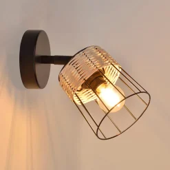 Spot 1 lumière en metal et rotin tresse h18.5cm noir - Indah