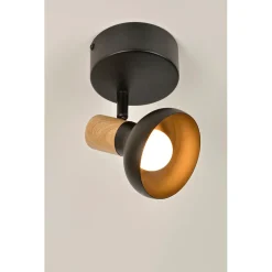 Spot 1 lumière en métal noir et effet bois - Alvar