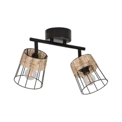 Spot 2 lumières en metal et rotin tresse h23cm noir - indah