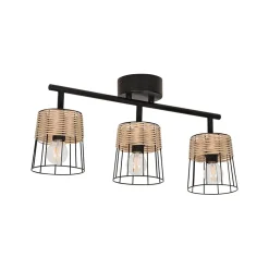 Spot 3 lumières en metal et rotin tresse h23cm noir - indah