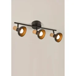 Spot 3 lumières en métal noir et effet bois L45.5cm - Alvar