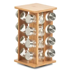 Support a épice en bambou 16 bocaux en verre 18x18xh30cm