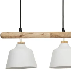 Suspension 5 lampes en fer et manguier blanc L114cm - Ferese