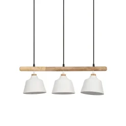 Suspension 3 lampes en fer et manguier blanc L66cm - Ferese