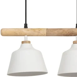 Suspension 3 lampes en fer et manguier blanc L66cm - Ferese