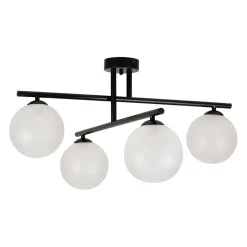 Suspension 4 lumières en fer et verre noir mat h36cm - Ardecor