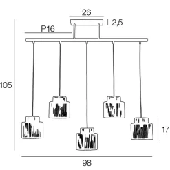 Suspension 5 lumières en métal et cordelette tressé naturel L98cm naturel - Cancun