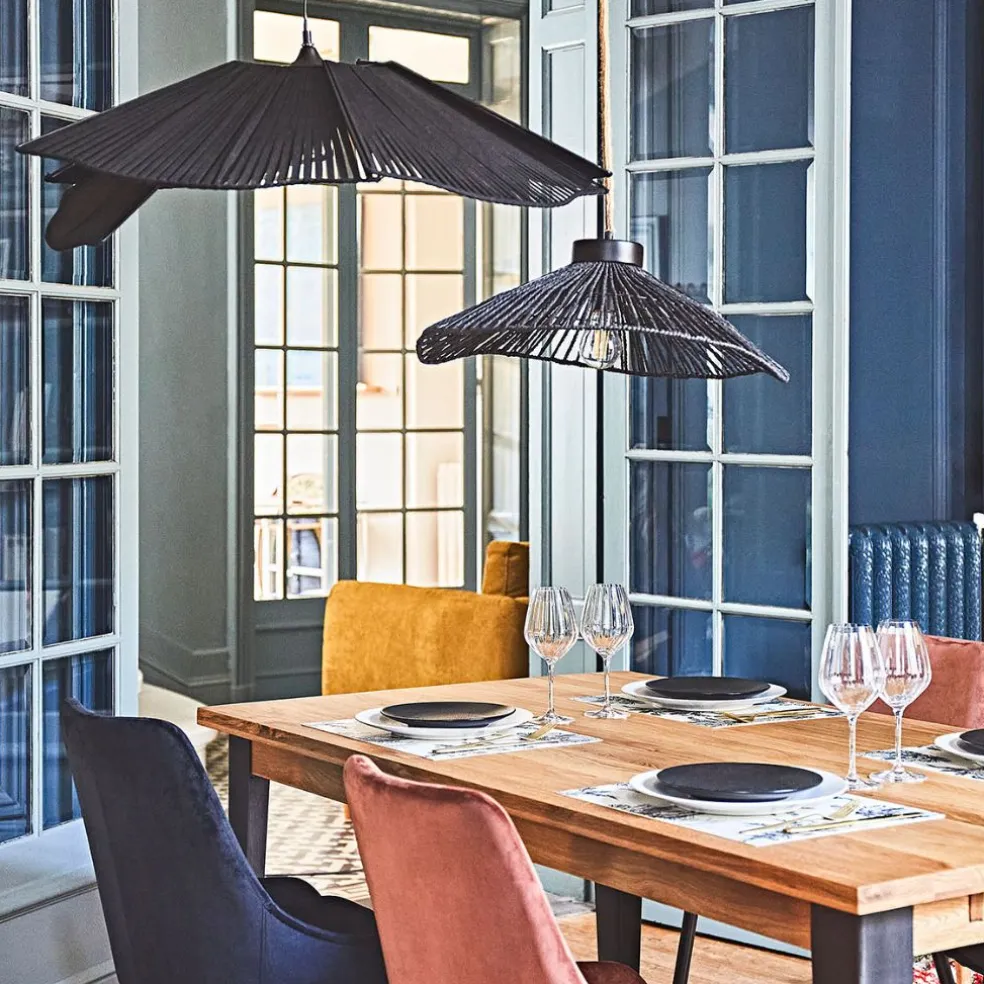 Suspension en corde de papier et fer d50cm noir - Calyp