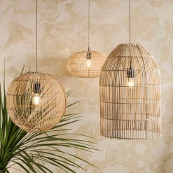 Suspension non électrique en rotin et fer naturel d40cm - Brasil