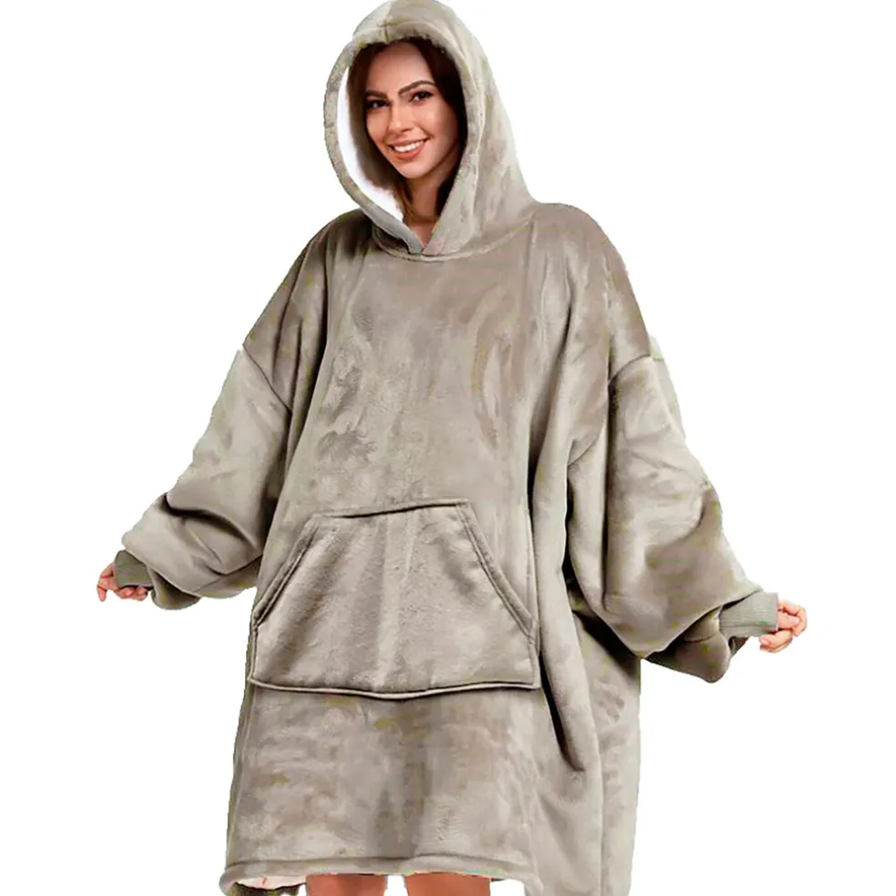 Sweat Plaid à capuche en tissu gris clair - Sherry