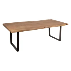 Table à manger en acacia massif et pieds en fer noir 240x110cm - Factory
