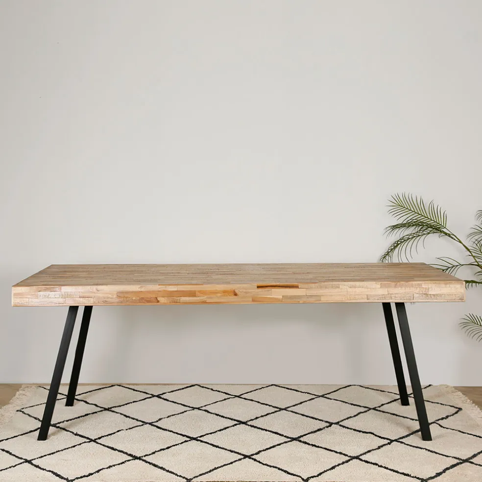 Table à manger en teck massif et pieds métal 200x90cm - Suri