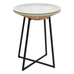 Table bar extérieur rond en fer et verre beige et noir d61cm - Baleares