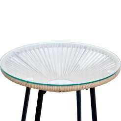 Table bar extérieur rond en fer et verre beige et noir d61cm - Baleares