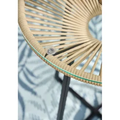 Table bar extérieur rond en fer et verre beige et noir d61cm - Baleares