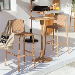 Table bar rond en fer beige d60cm - Lumi