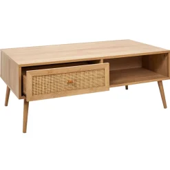 Table basse avec tiroir en bois et cannage L110cm - Baia