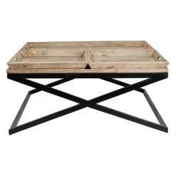 Table basse carrée avec plateaux en manguier et fer noir L120cm - Noe