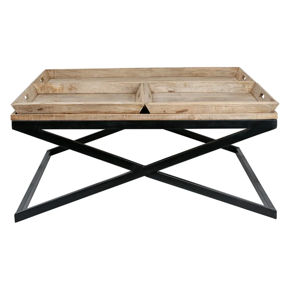 Table basse carrée avec plateaux en manguier et fer noir L120cm - Noe