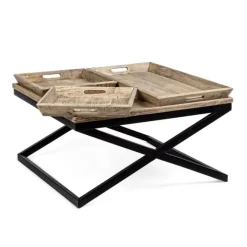 Table basse carrée avec plateaux en manguier et fer noir L120cm - Noe